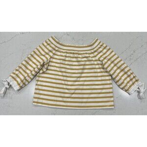 J Crew Top Shirt Medium Golden Yellow Cream Striped 3/4 Tie Sleeve Off Shoulder‎